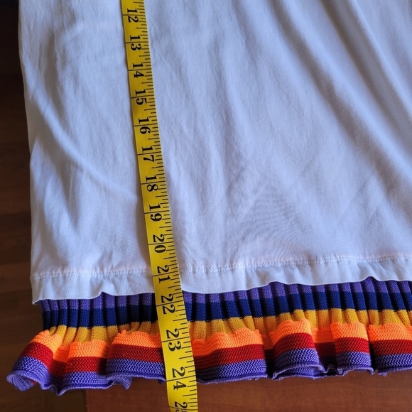 𝅺ZARA White With Rainbow Knit Hem Crew-neck Short-sleeves Cotton T-shirt Size L - Picture 7 of 9